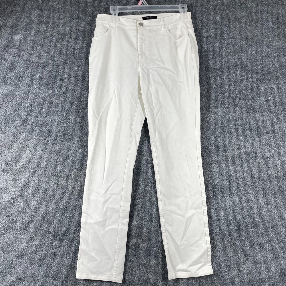 Lafayette 148 Jeans Womens 4 White Denim Stretch 30x29 Straight Leg Mid Rise